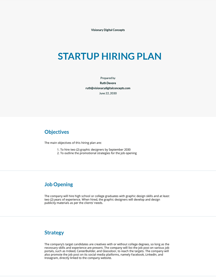 Startup Hiring Plan Template Google Docs, Word, Apple Pages, PDF