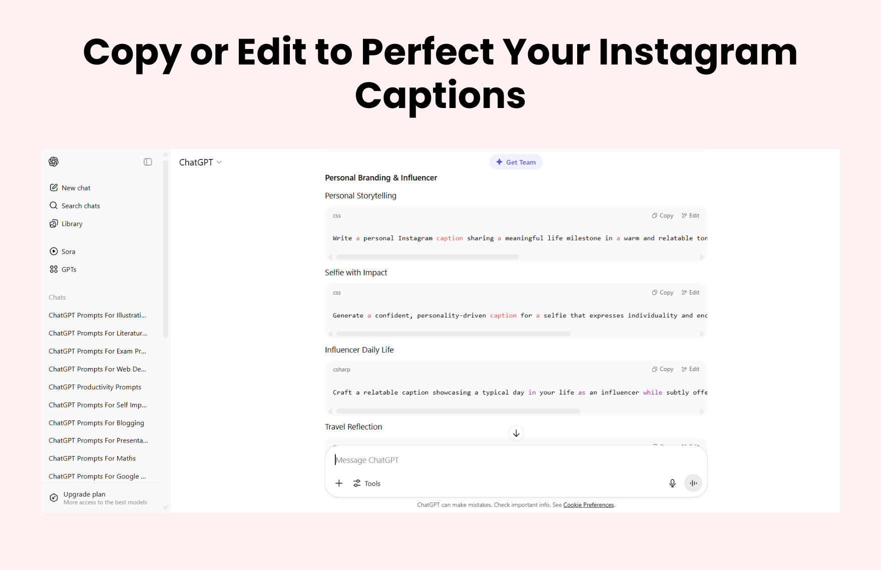 Free ChatGPT Prompts For Instagram Captions