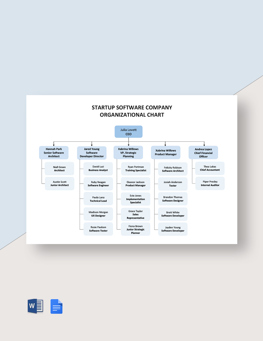 Startup Software Company Organizational Chart Template in Word, Google Docs - Download | Template.net