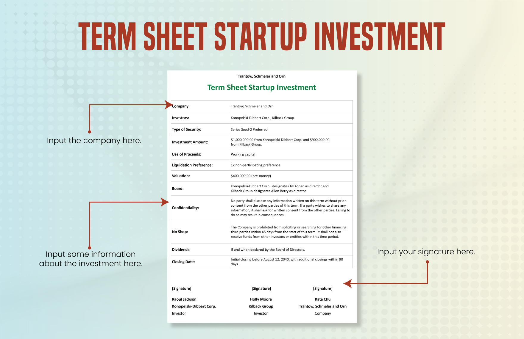 Term Sheet Startup Investment Template
