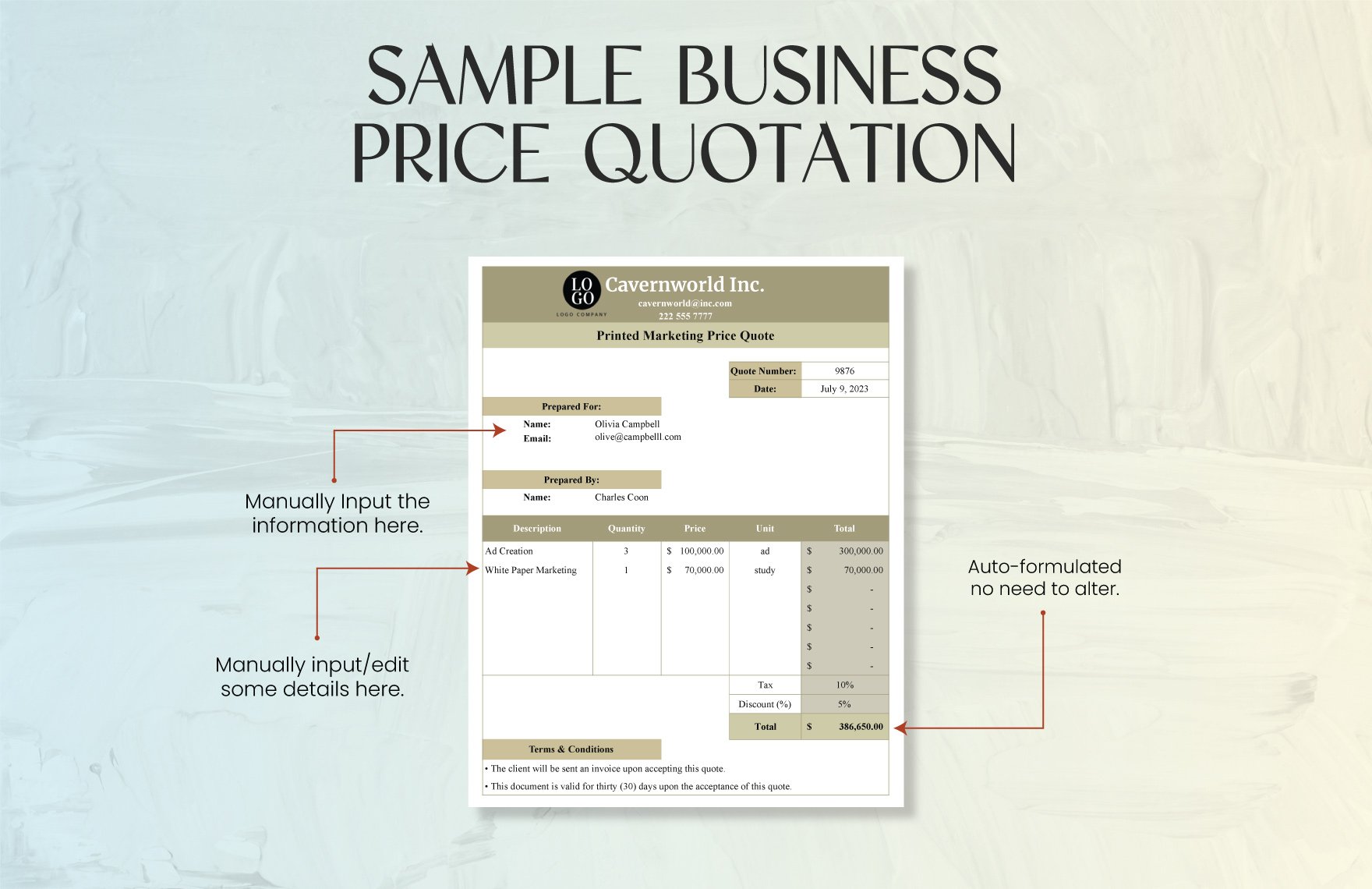Sample Business Price Quotation Template