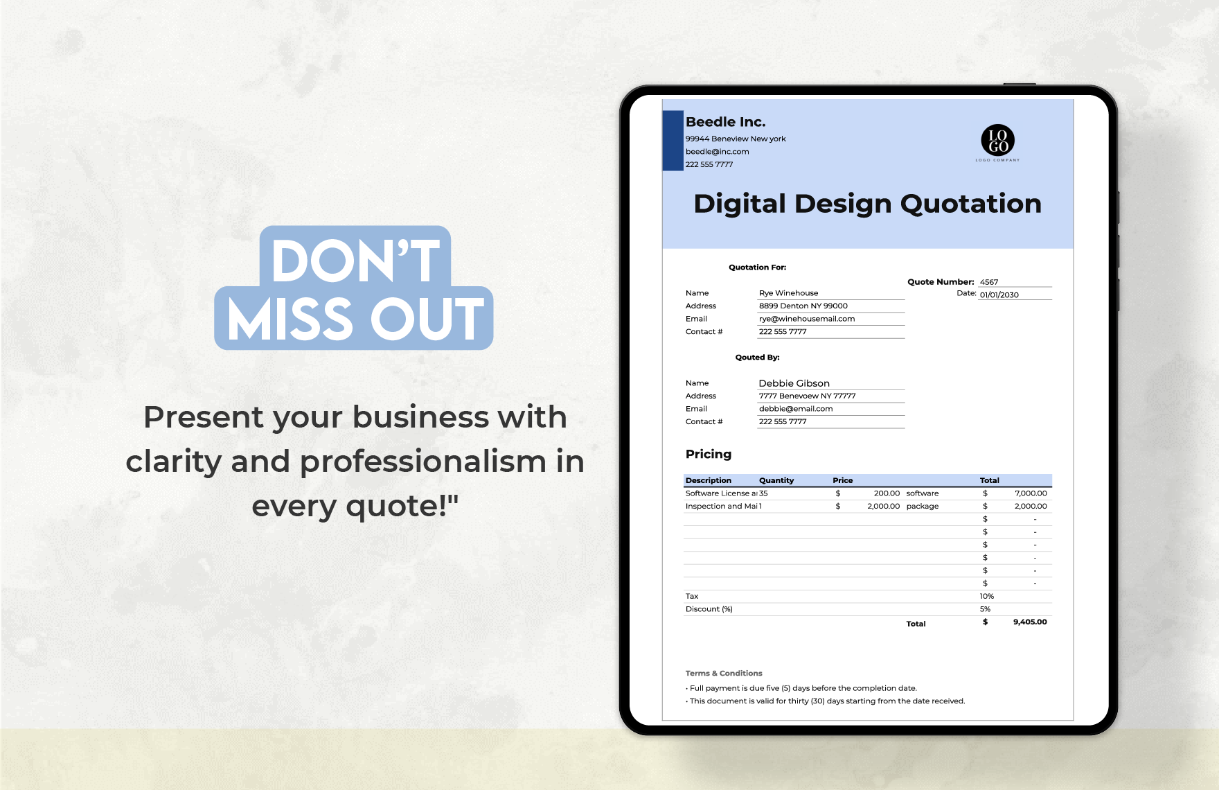Business Quotation Sample Template
