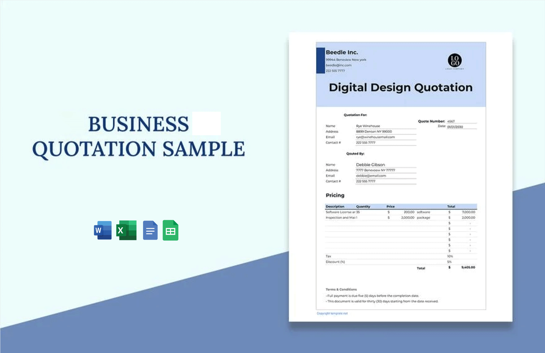Business Quotation Sample Template in Word, Google Docs, Excel, Google Sheets