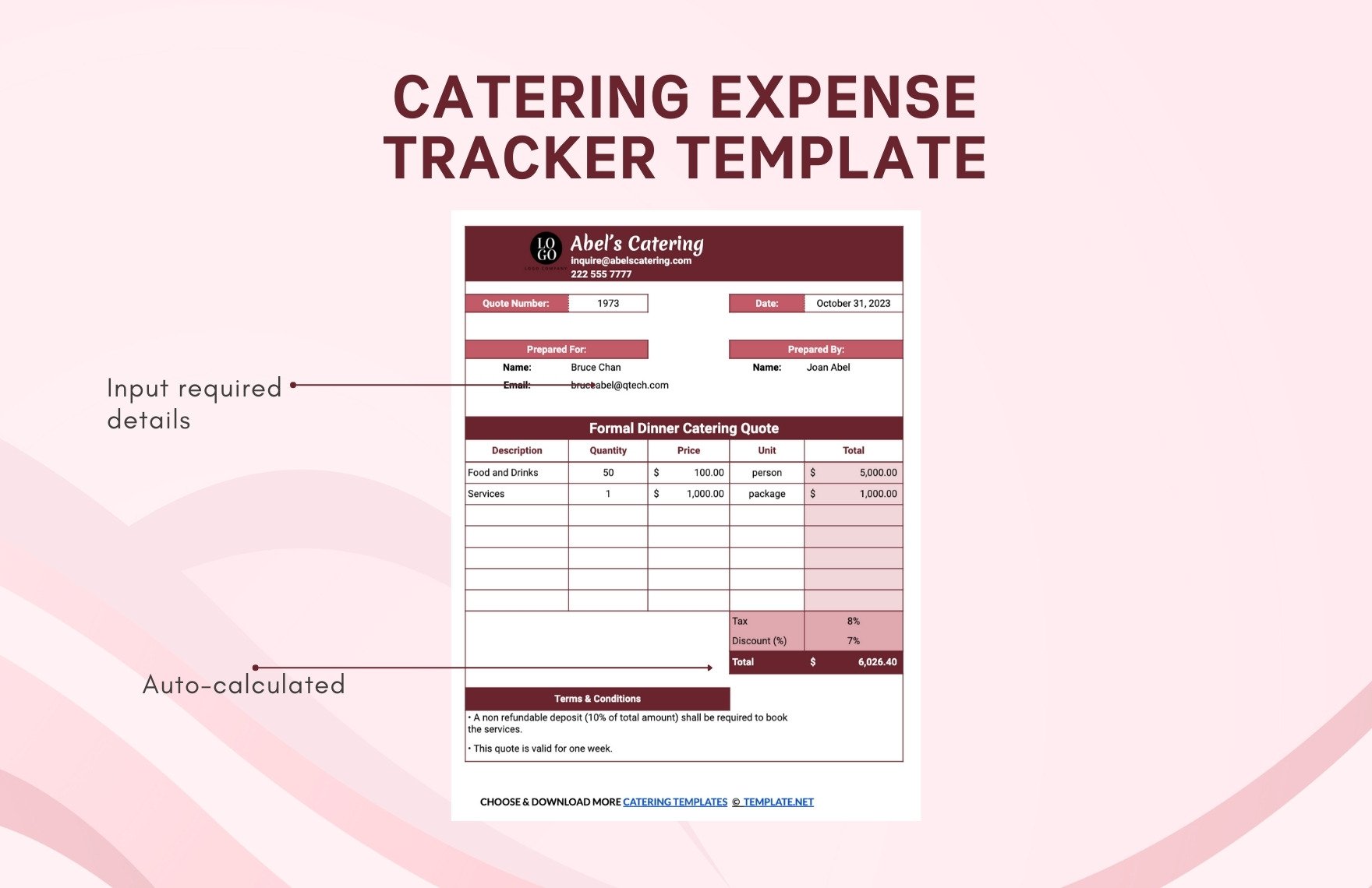 Sample Catering Quotation Template
