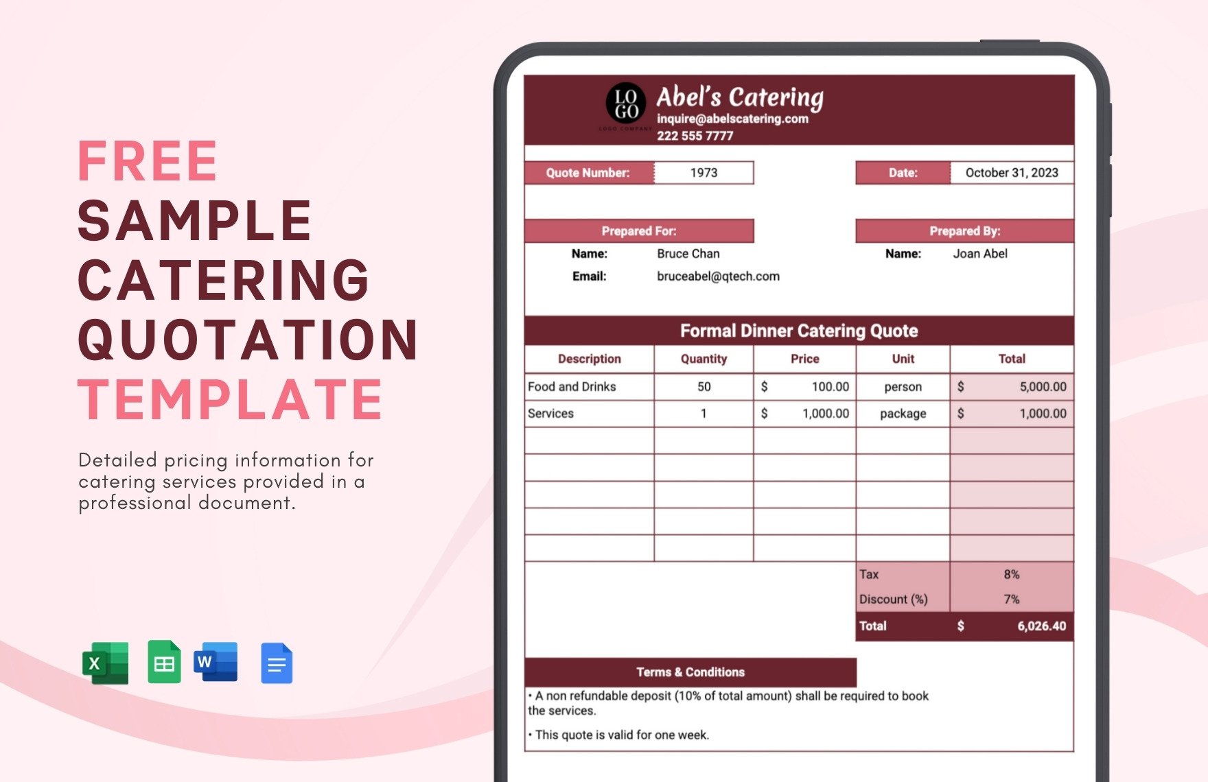 Sample Catering Quotation Template