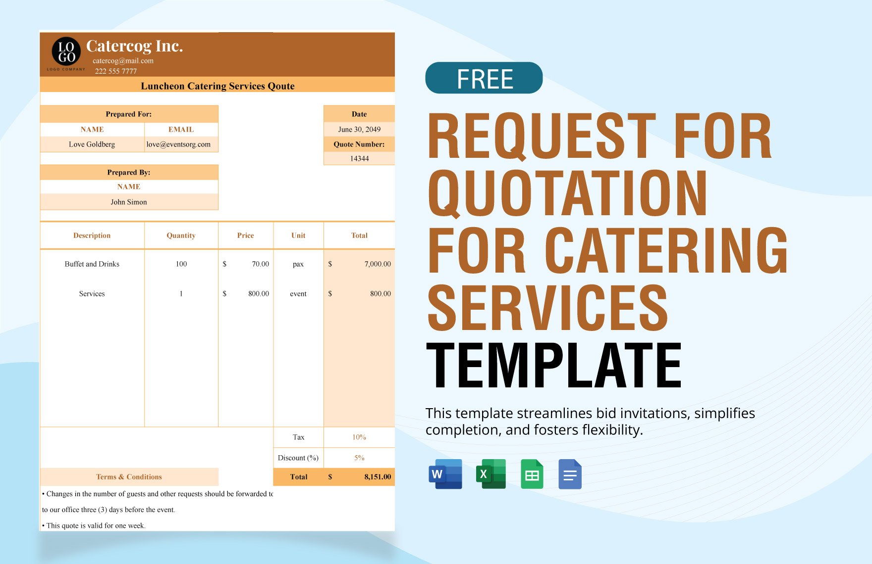 Request for Quotation for Catering Services Template