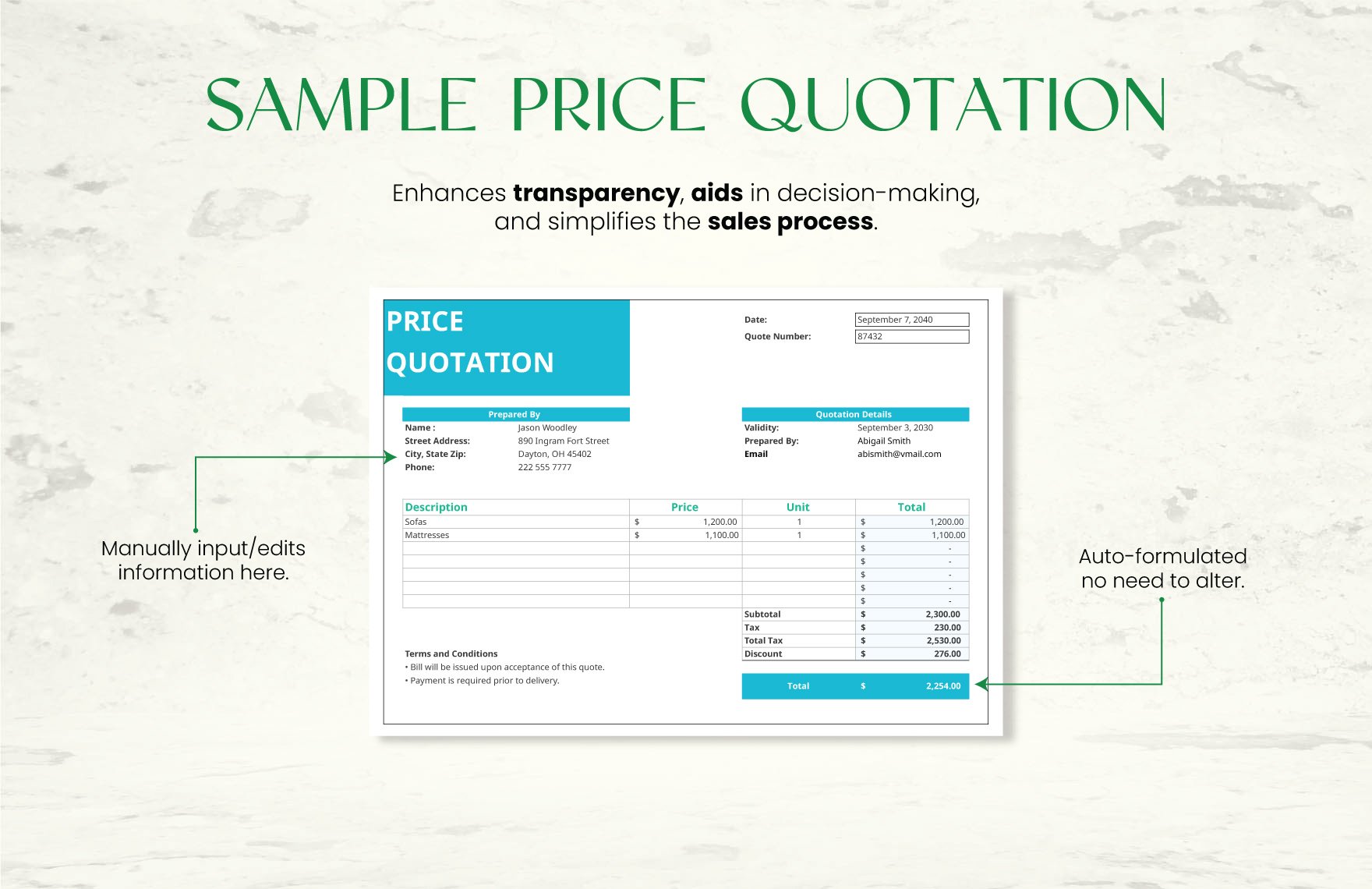 Sample Price Quotation Template