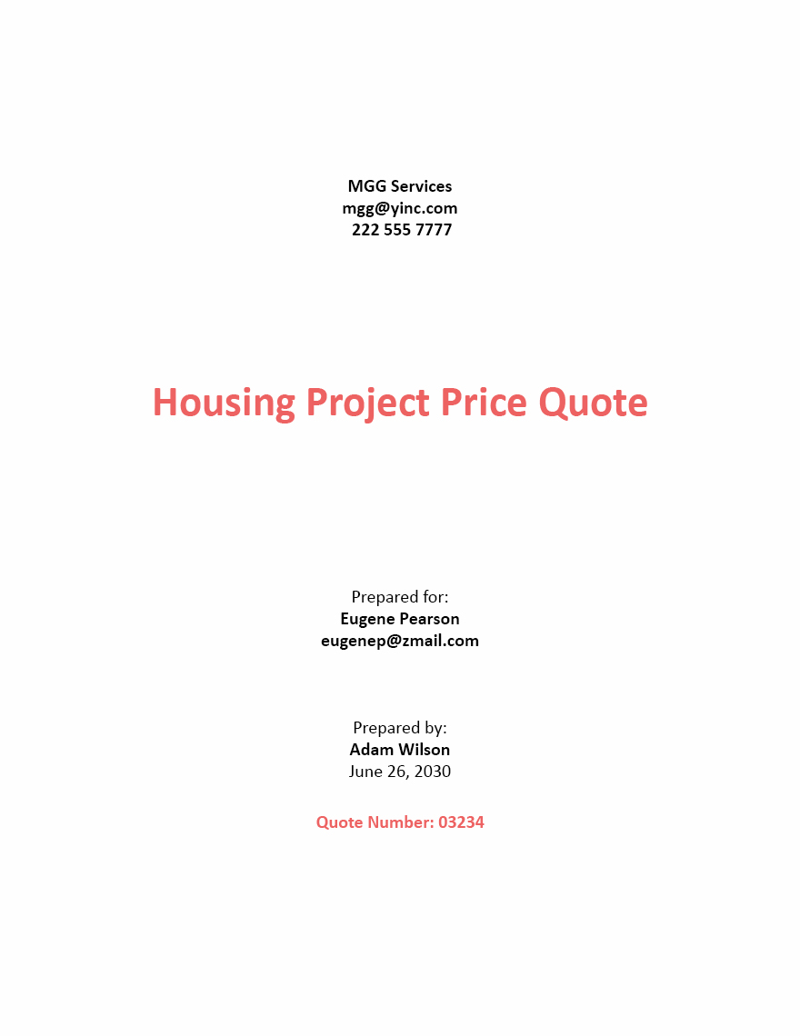 Project Price Quotation Template