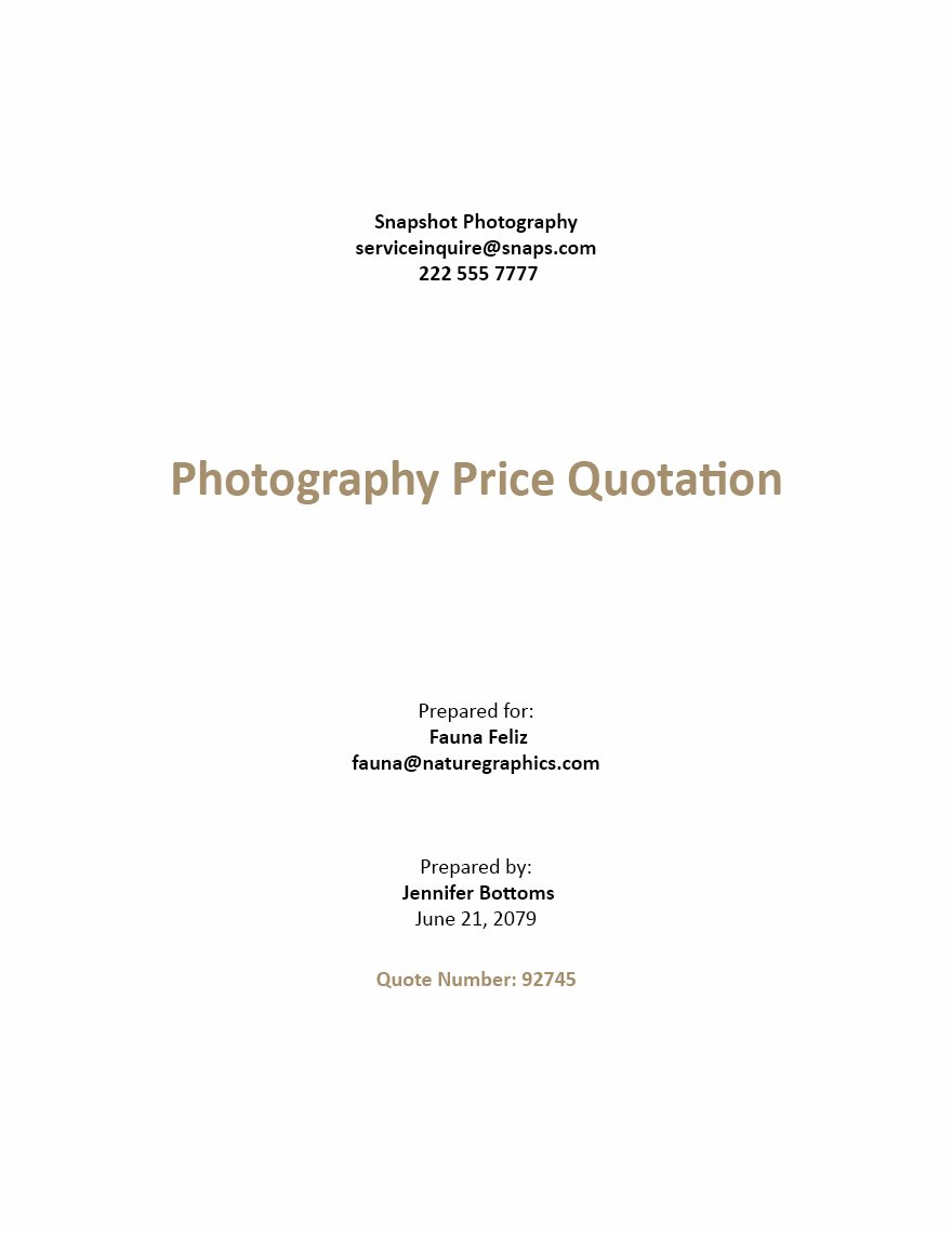 Photography Price Quotation Template