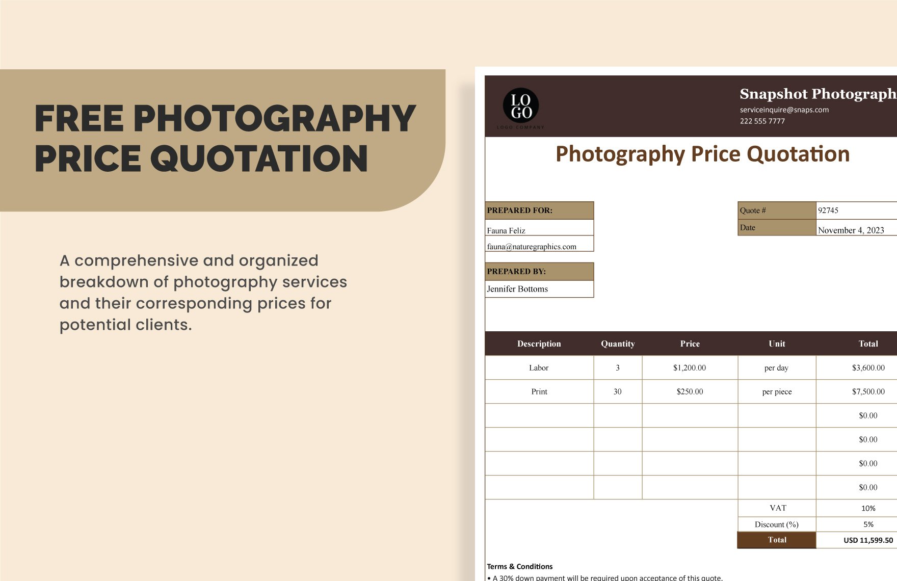 Photography Price Quotation Template