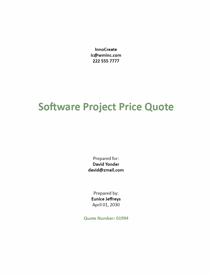 Software Project Price Quotation Template