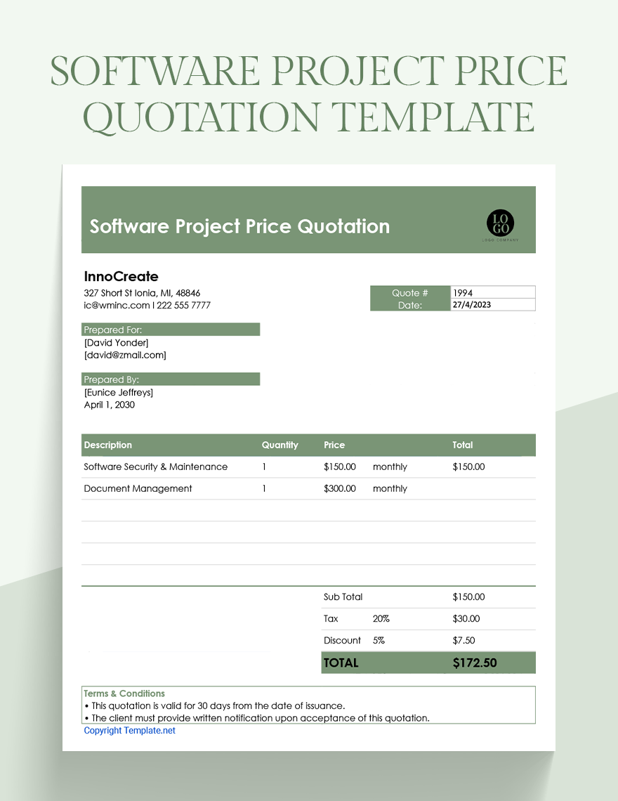 Software Project Price Quotation Template