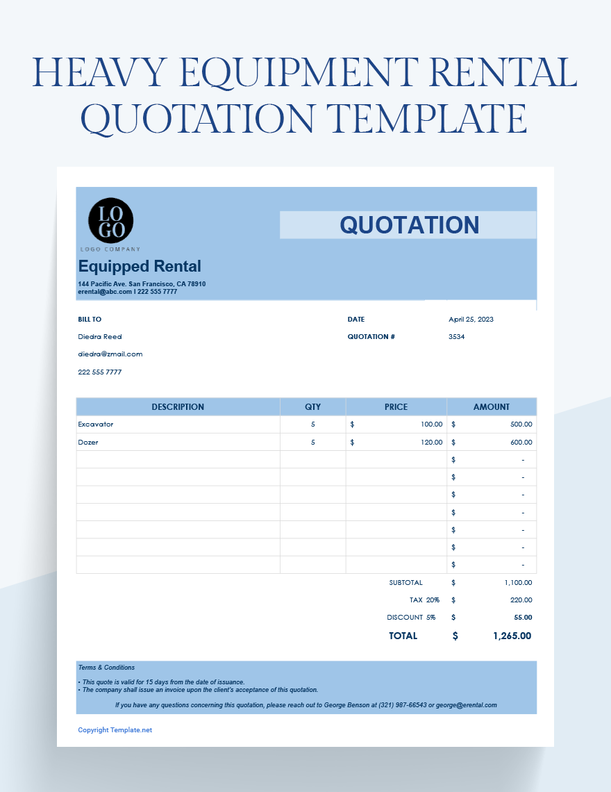 quotation-formsHeavy Equipment Rental Quotation Template