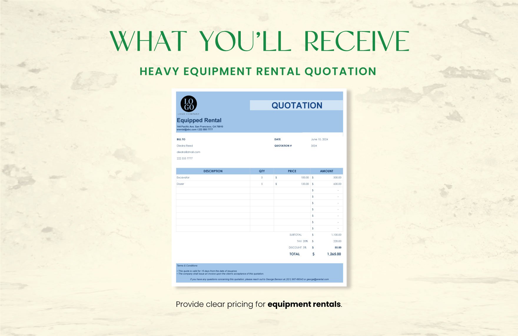 Heavy Equipment Rental Quotation Template