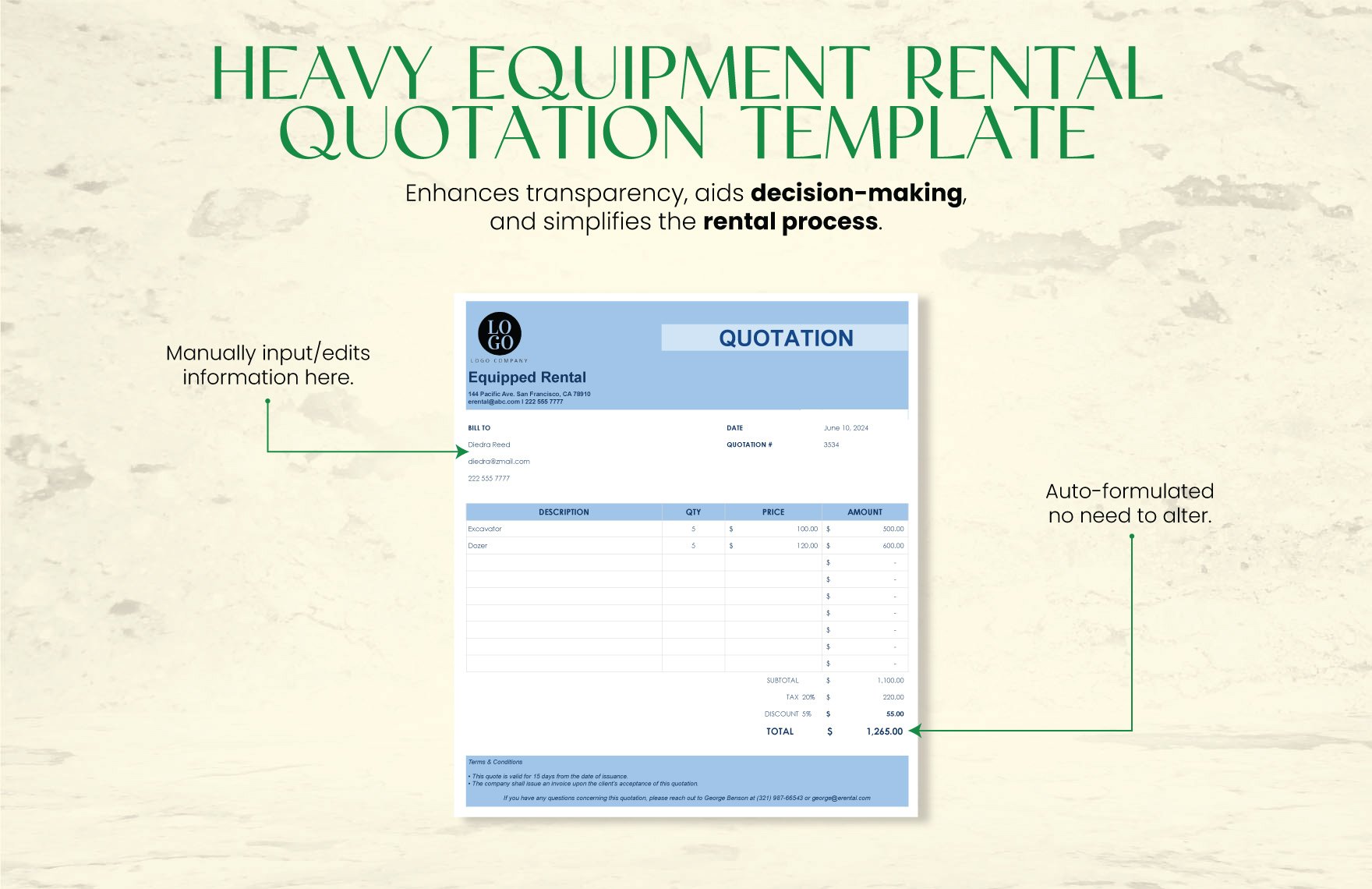 Heavy Equipment Rental Quotation Template