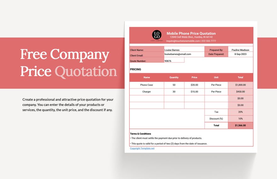 Free Company Quotation Google Docs Word Template net
