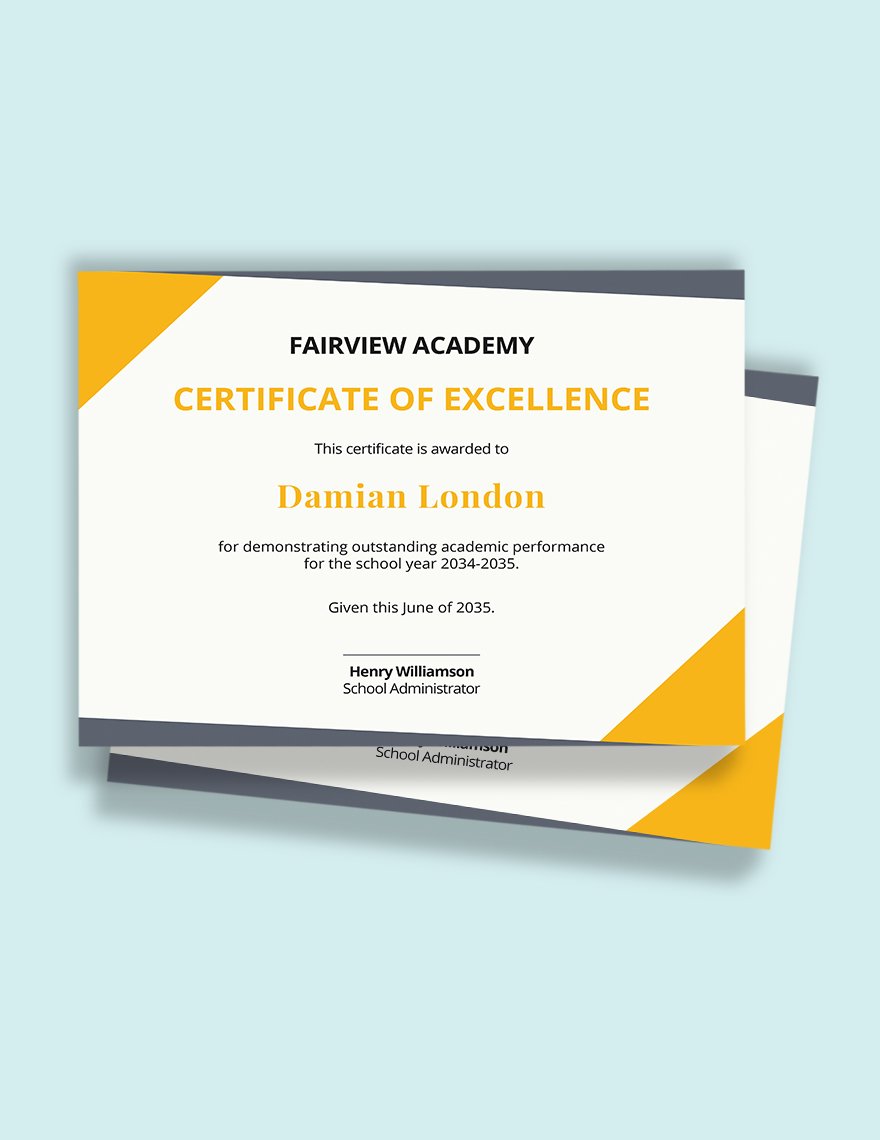 academic excellence certificate awards for students template