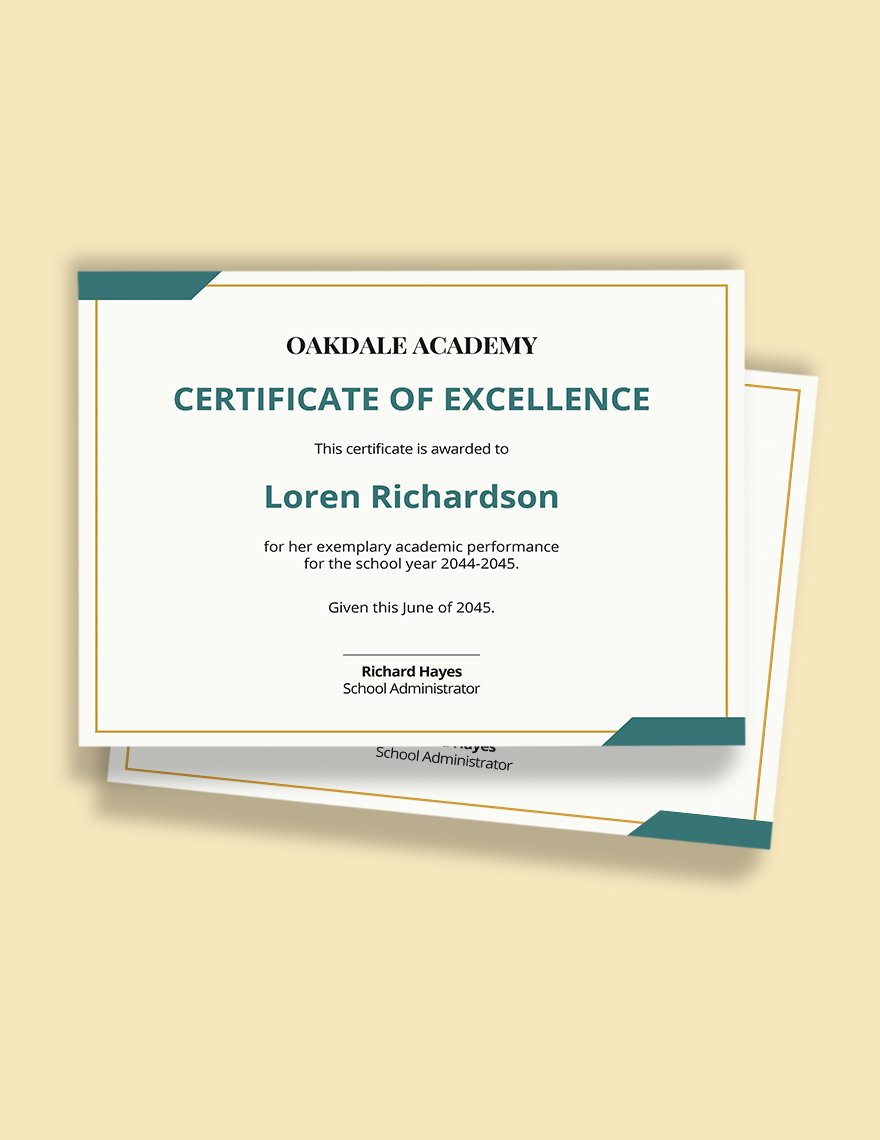 Academic Education Excellence Award Certificate template