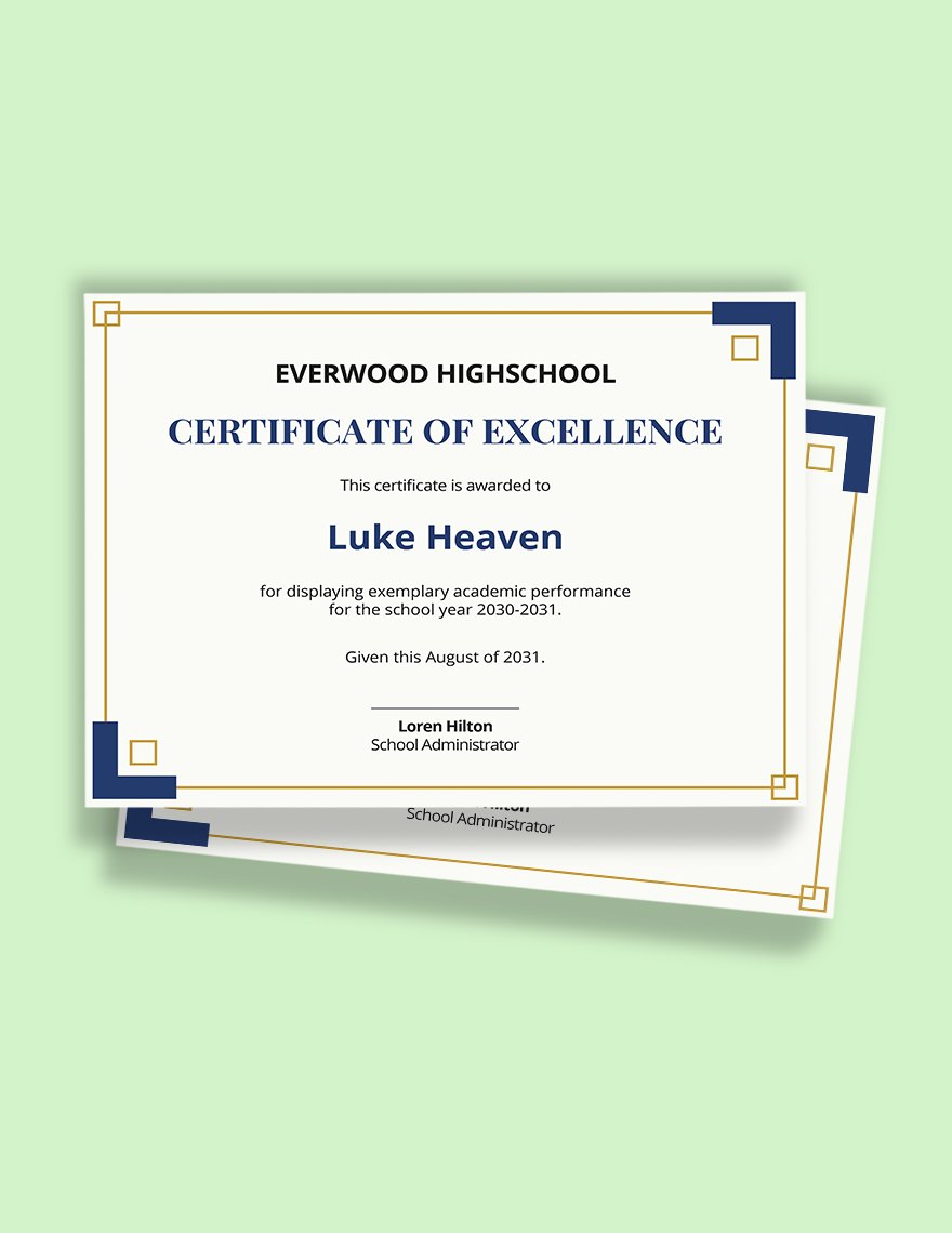 high school academic excellence certificate template