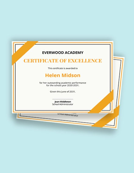 sample academic excellence certificate template