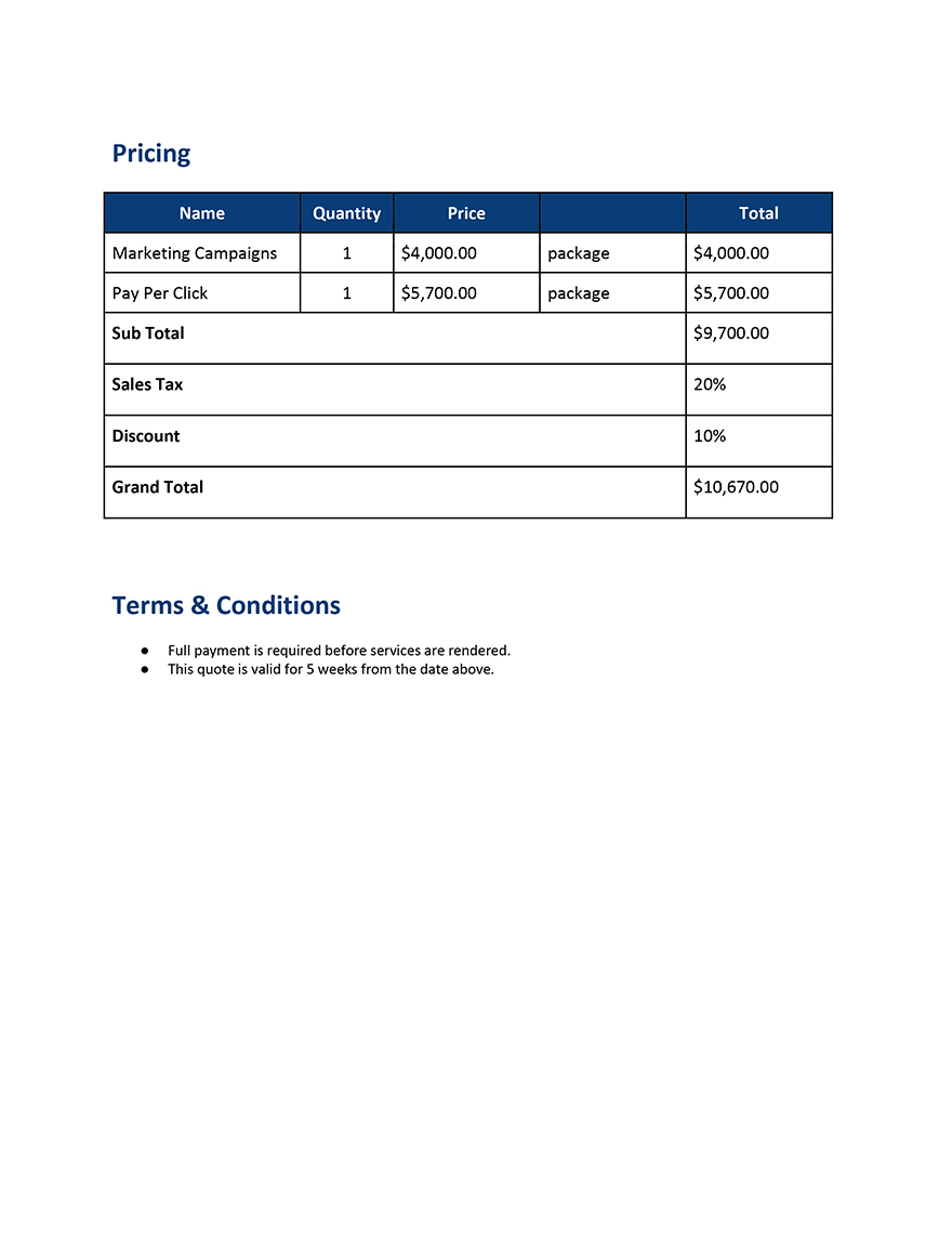 Marketing Quotation Template - Google Docs, Google Sheets, Excel, Word ...