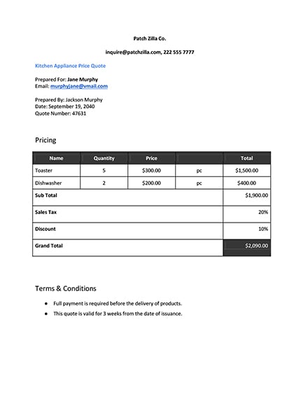 Blank Price Quotation Template in Google Docs Google Sheets Excel