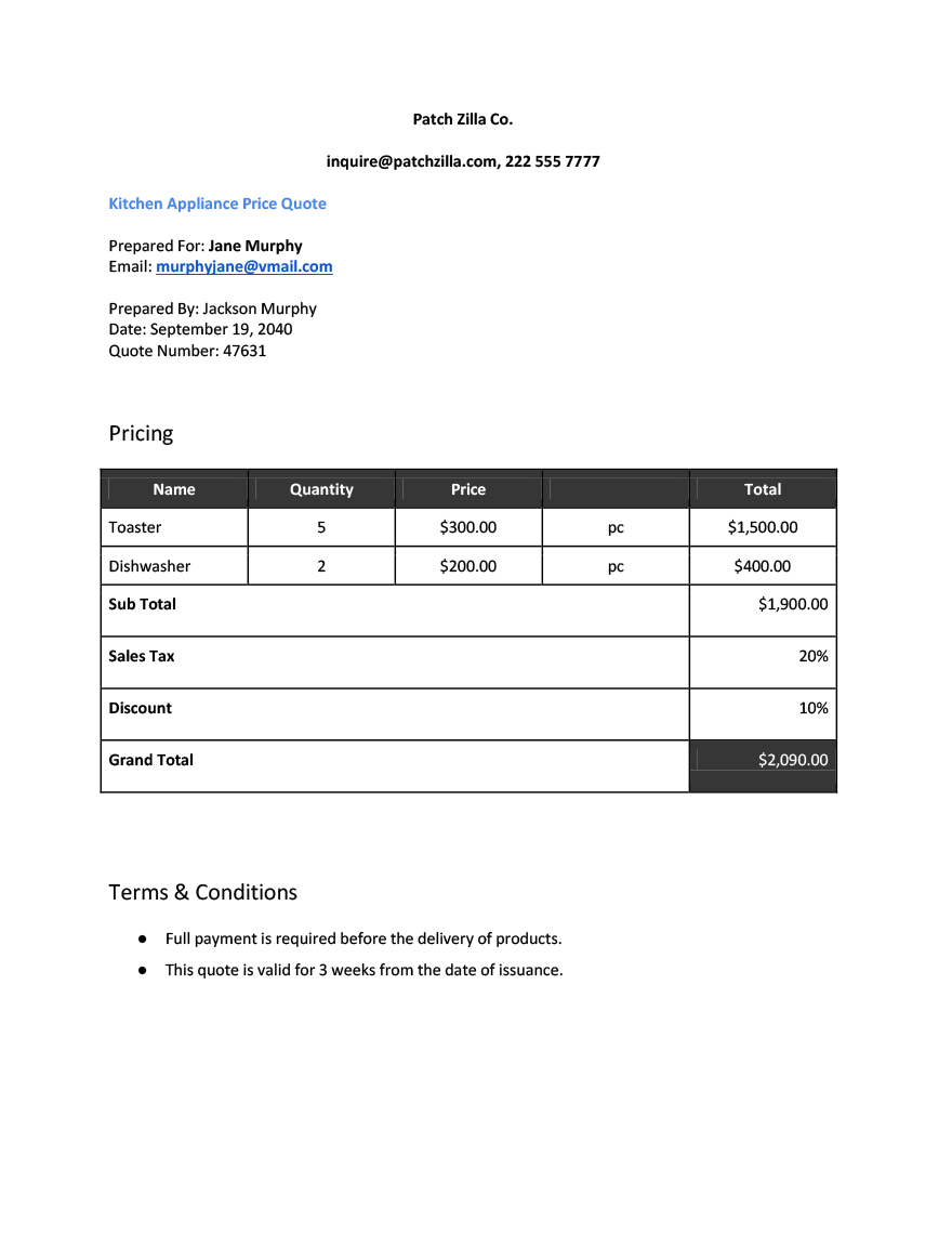 Business Quotation Format Template Google Docs, Google Sheets, Excel