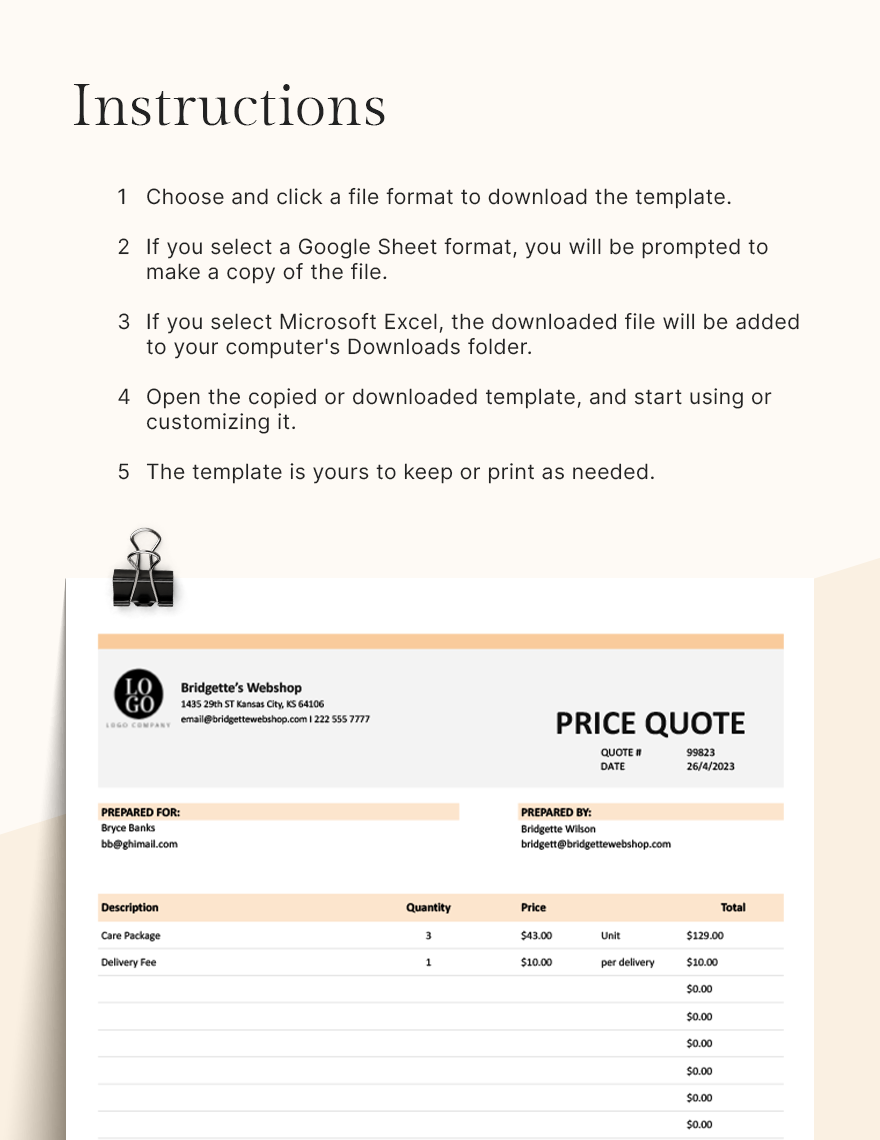 Business Price Quotation Template
