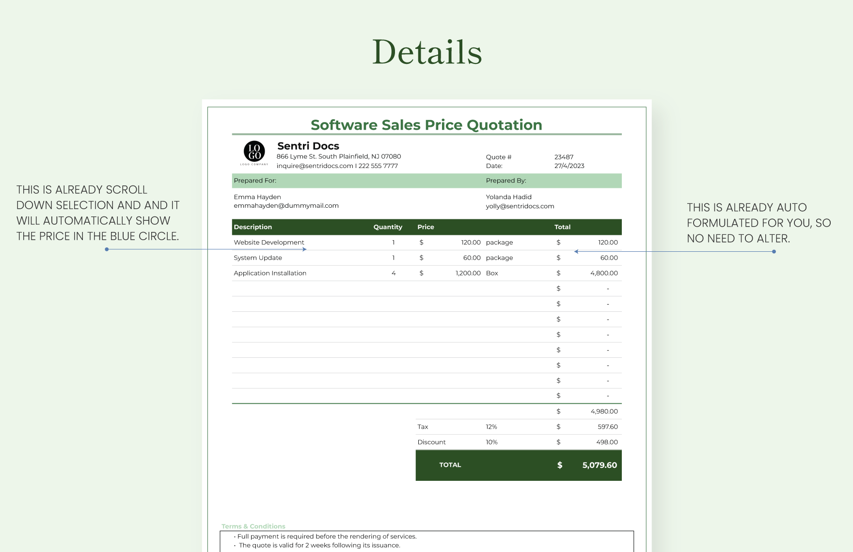 Sales Price Quotation Template
