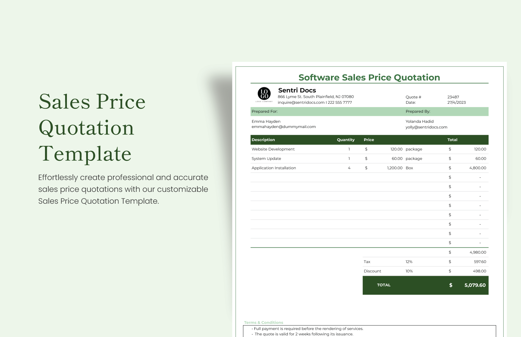 Sales Price Quotation Template