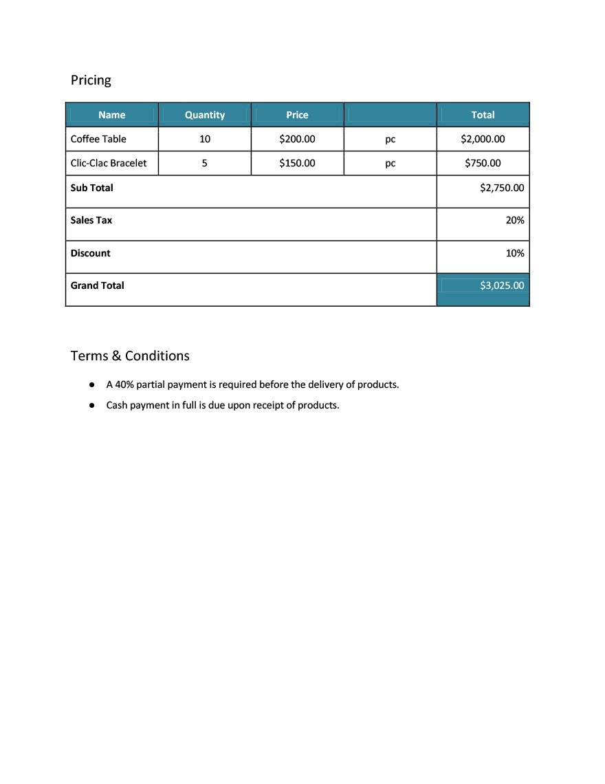 Product Price Quotation Template