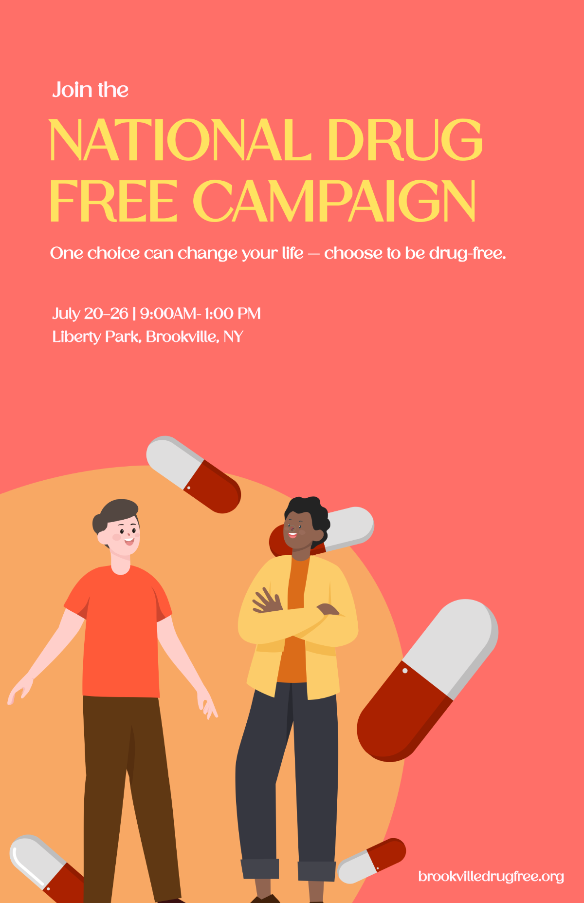 Free Red and White Drug Free Campaign Poster Template