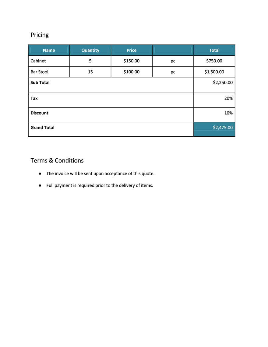 Request for Price Quotation Template