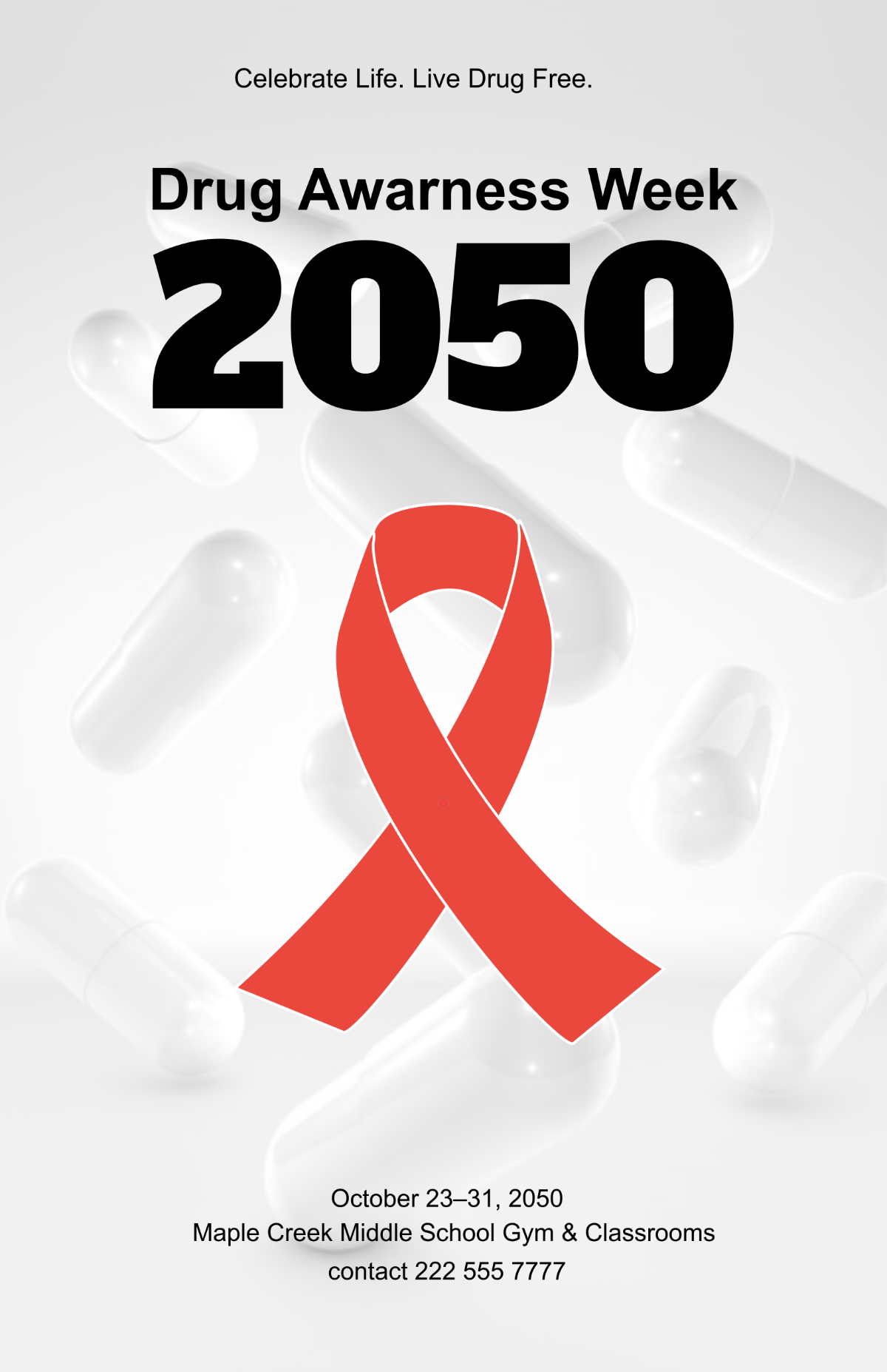 Free Red Ribbon Drug Awareness Poster Template
