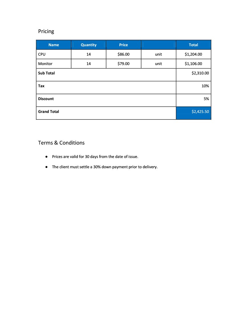 Computer Price Quotation Template