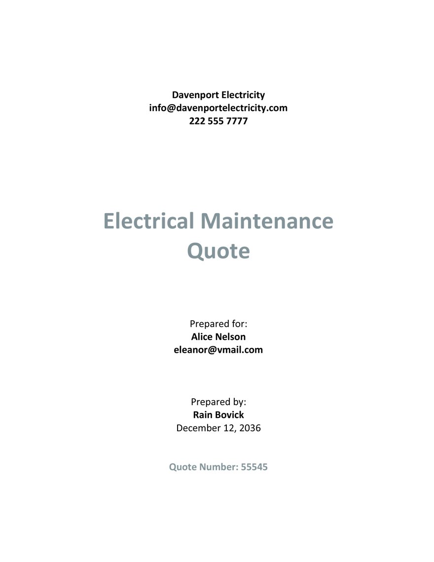 Sample Electrical Quotation Template