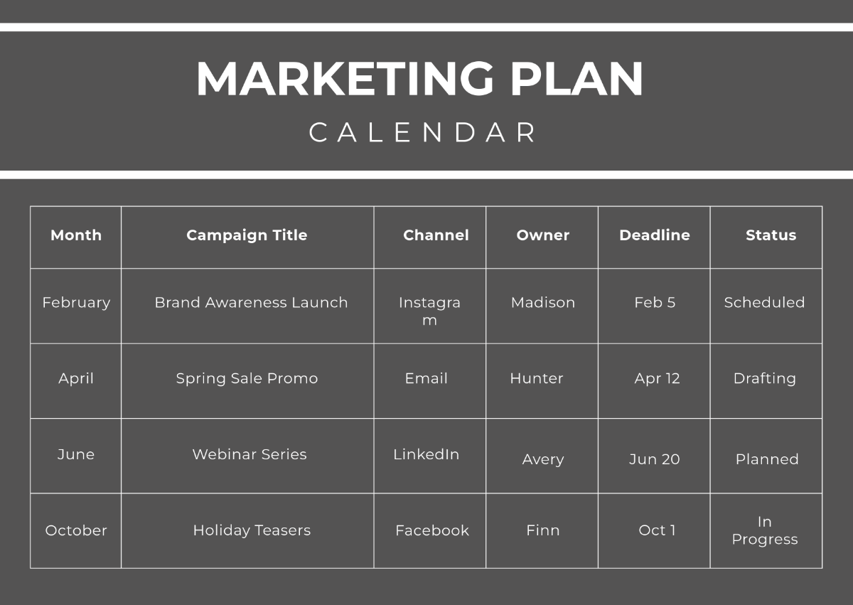 Free Marketing Calendar Templates Editable And Printable