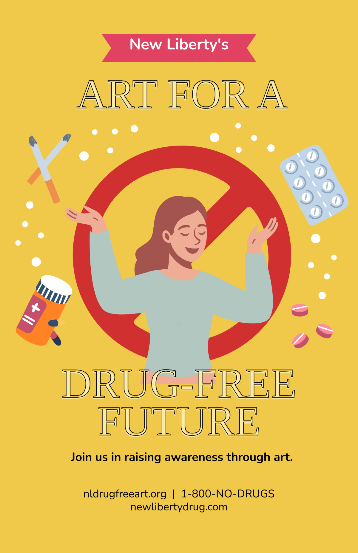 Free Yellow Drug Free Art Poster Template to Edit Online