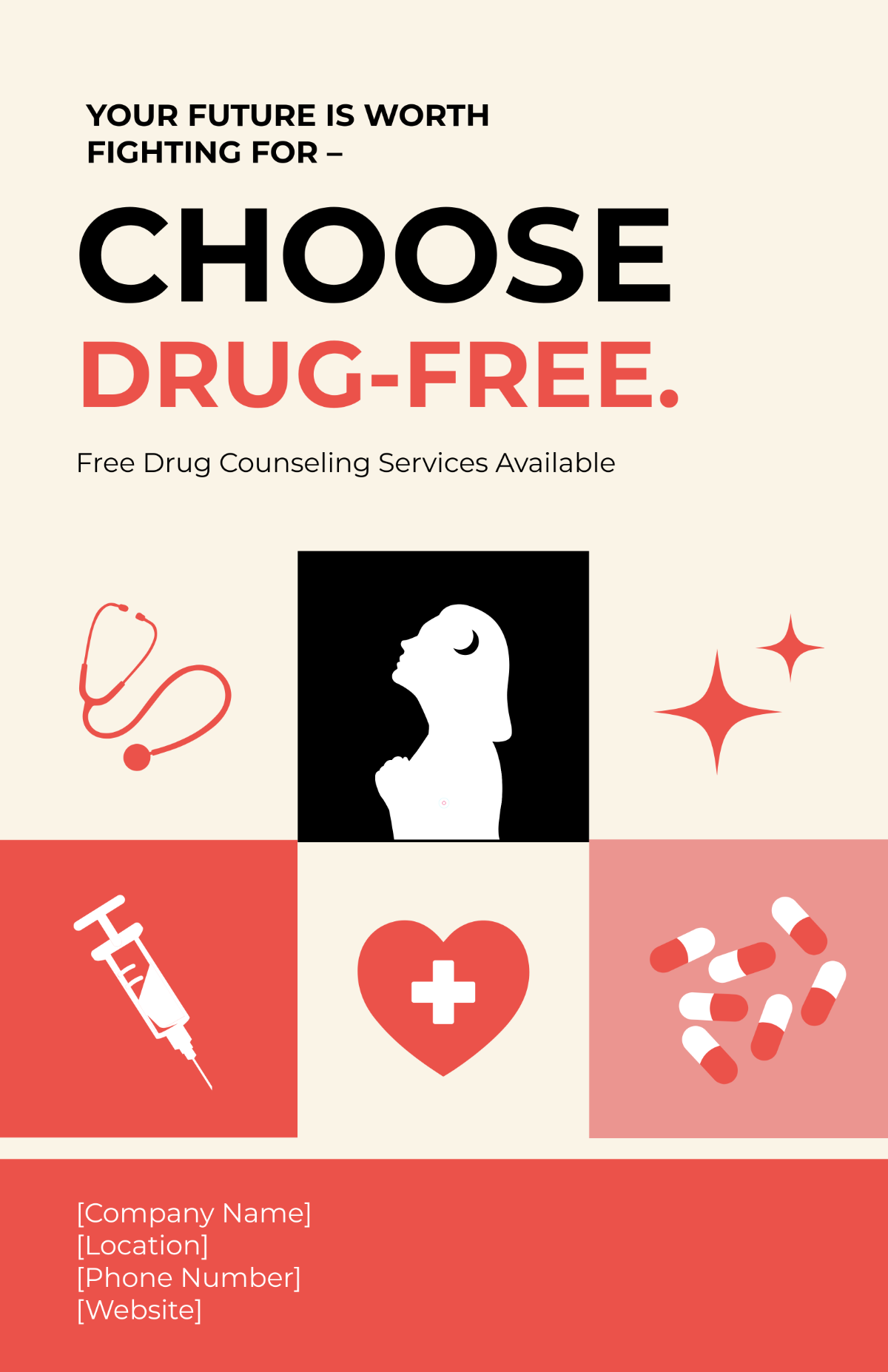 Free Drug Free Counseling Blank Poster Template