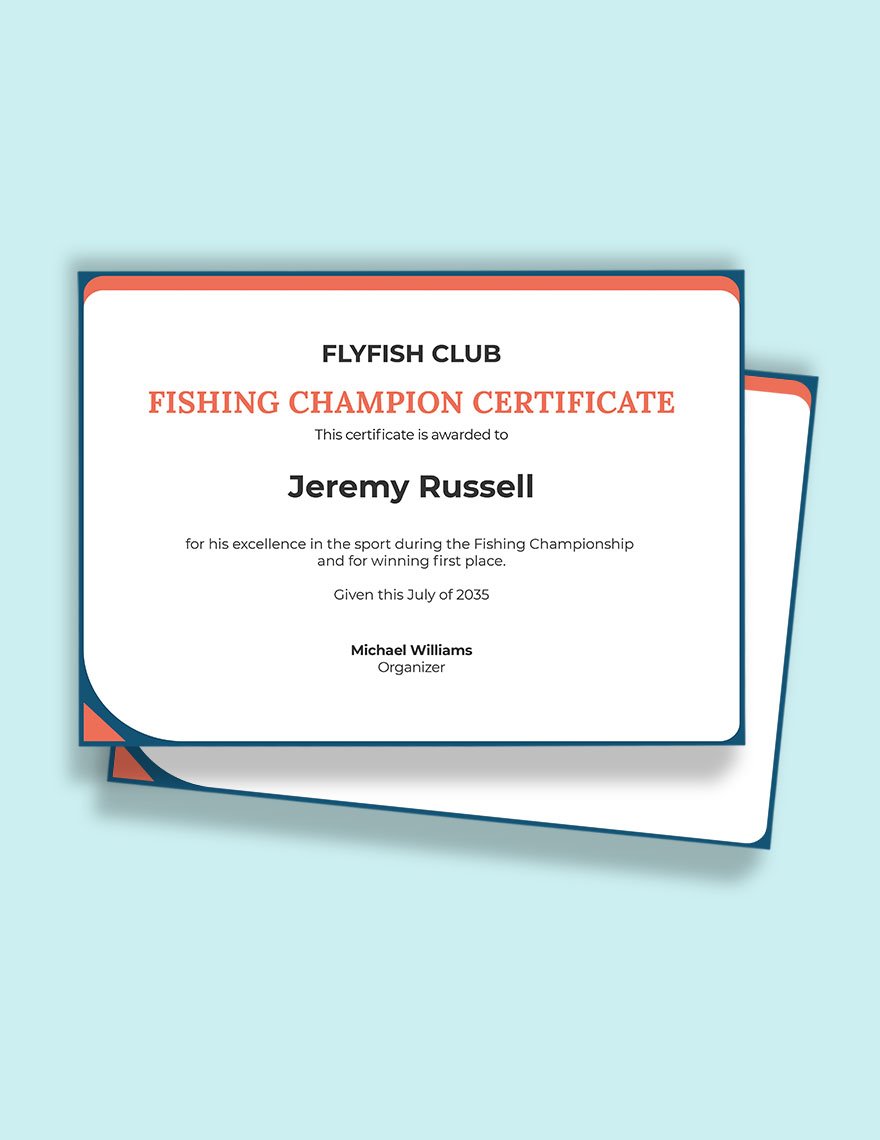 Fishing Champion Certificate template in Word, Google Docs, Apple Pages, Publisher