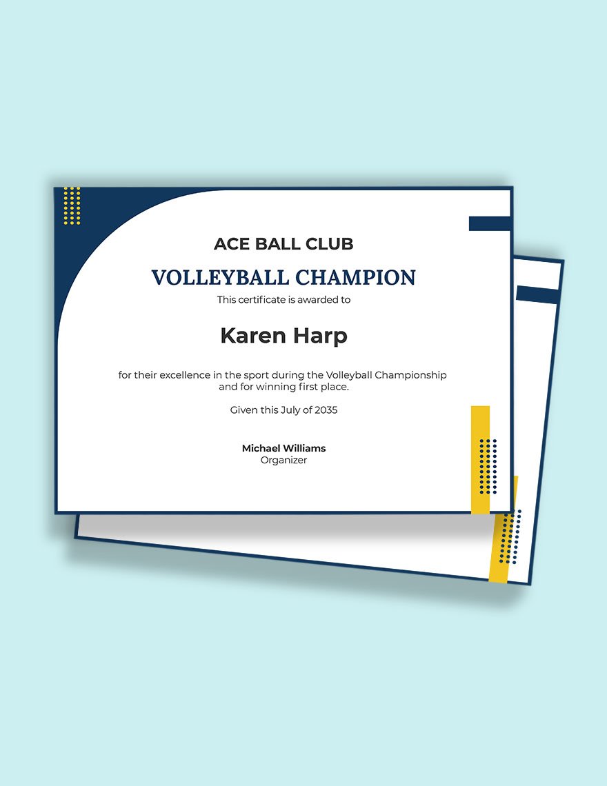 Volleyball Champion Certificate template in Word, Google Docs, Apple Pages, Publisher