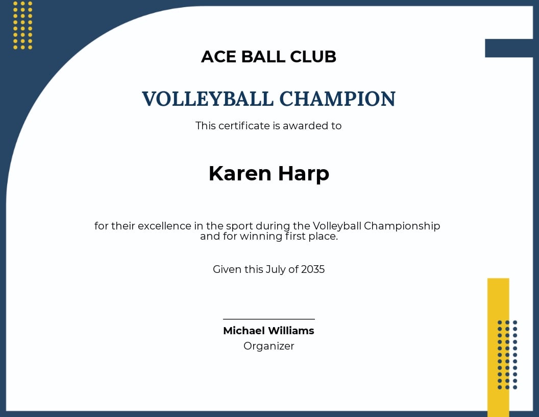 Volleyball Champion Certificate template.jpe