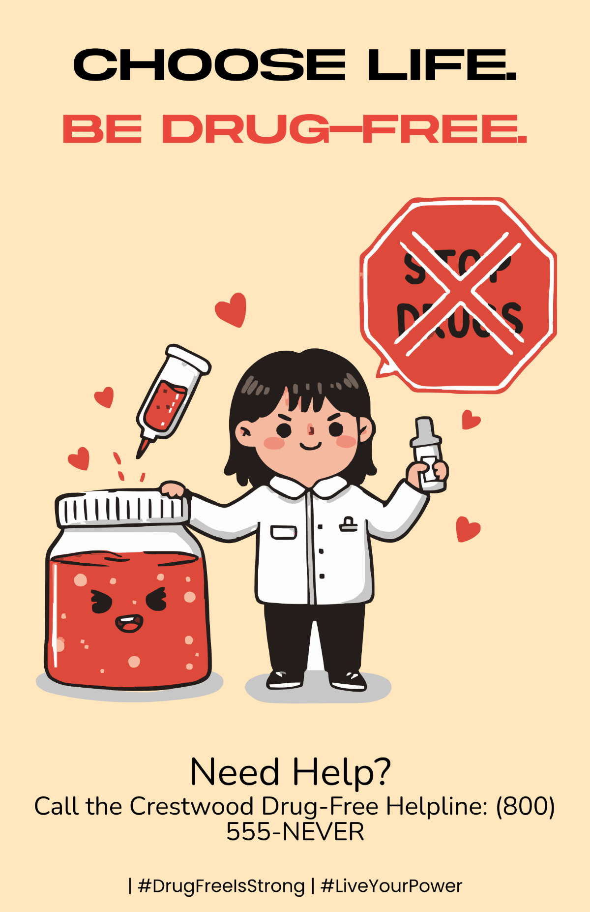 Free Cute Drug Free Poster Design Template