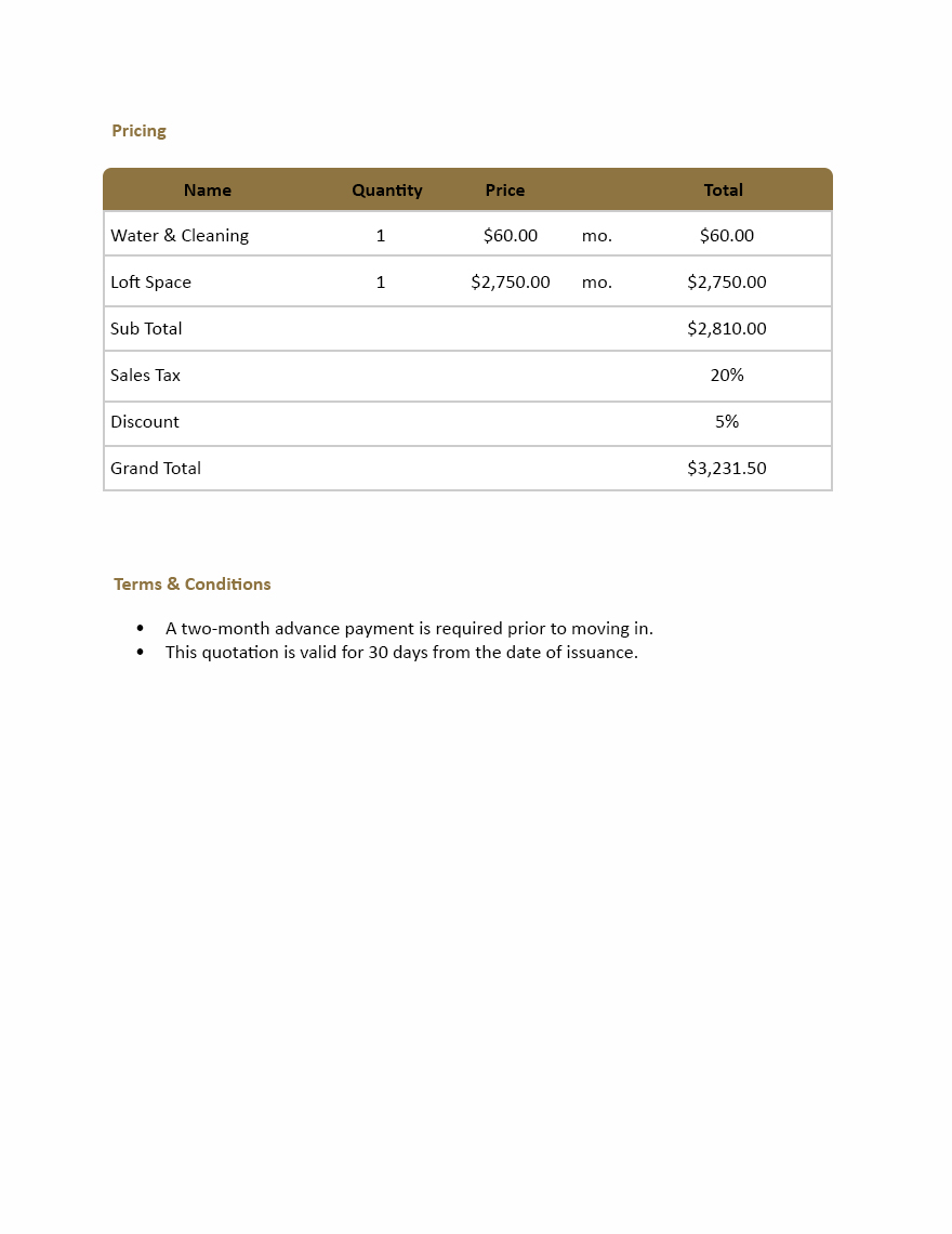 Rent Quotation Template Google Docs, Google Sheets, Excel, Word