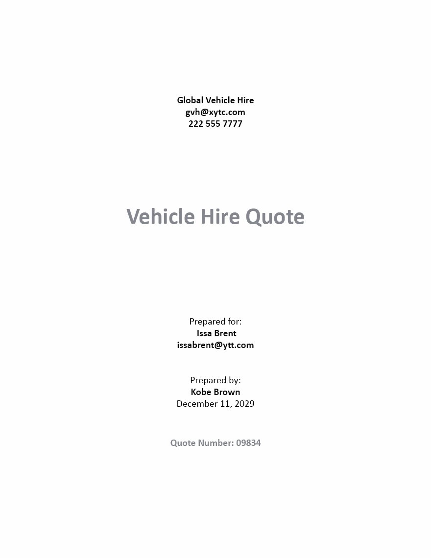 Vehicle Hire Quotation Template