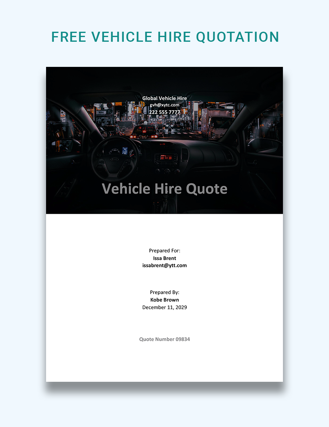 Vehicle Hire Quotation Template