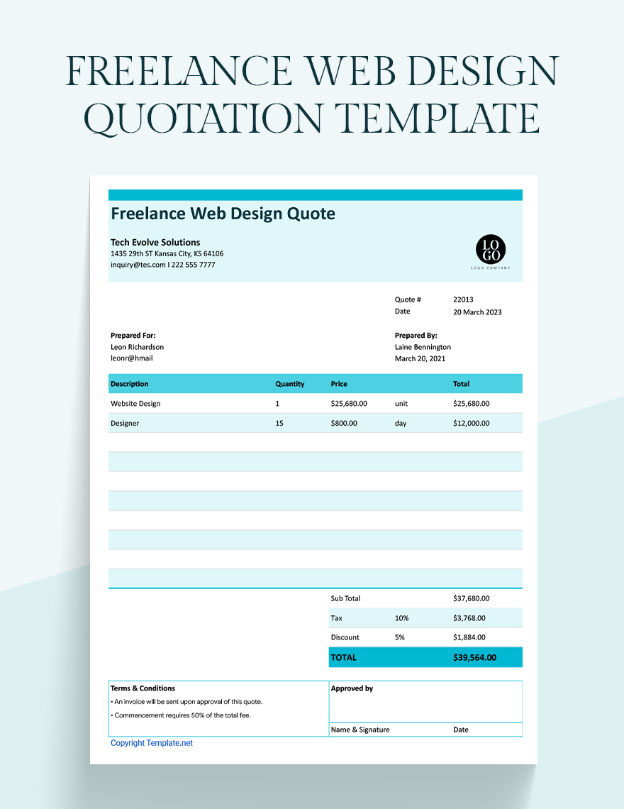 Freelance Web Design Quotation Template in Word, Google Docs, Excel, Google Sheets