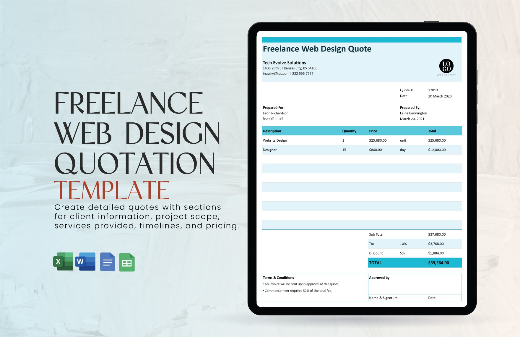 Freelance Web Design Quotation Template in Word, Google Docs, Excel, Google Sheets