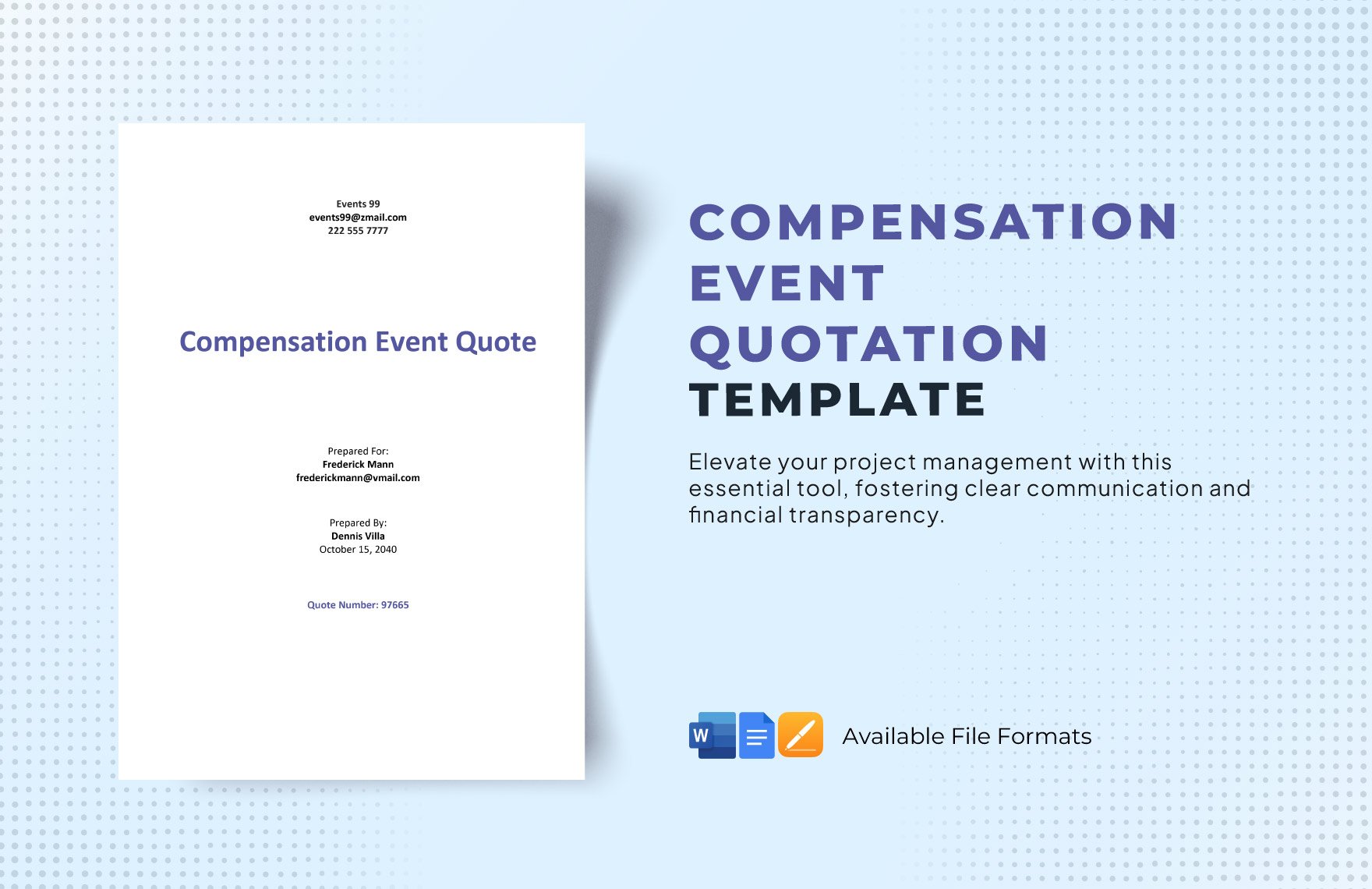 Compensation Event Quotation Template in Word, Google Docs, Excel, Google Sheets, Apple Pages