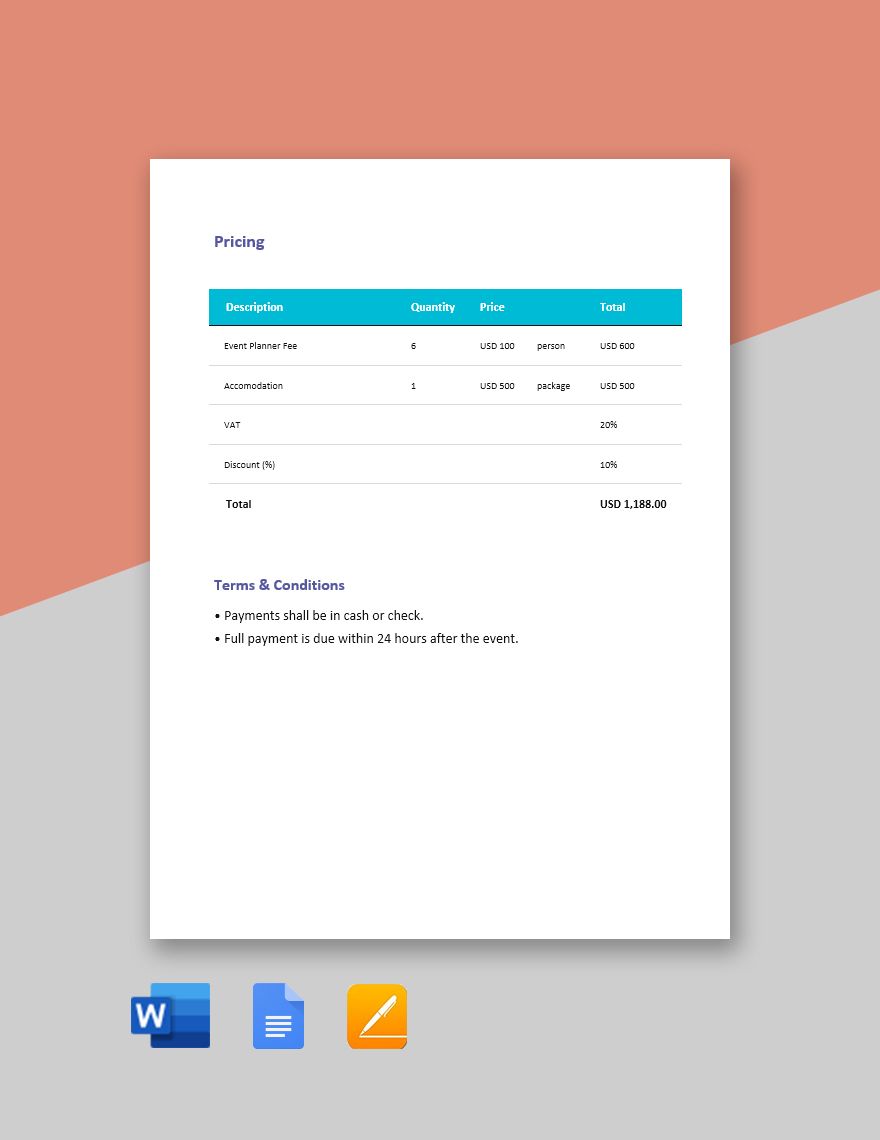 Compensation Event Quotation Template - Download in Word, Google Docs ...
